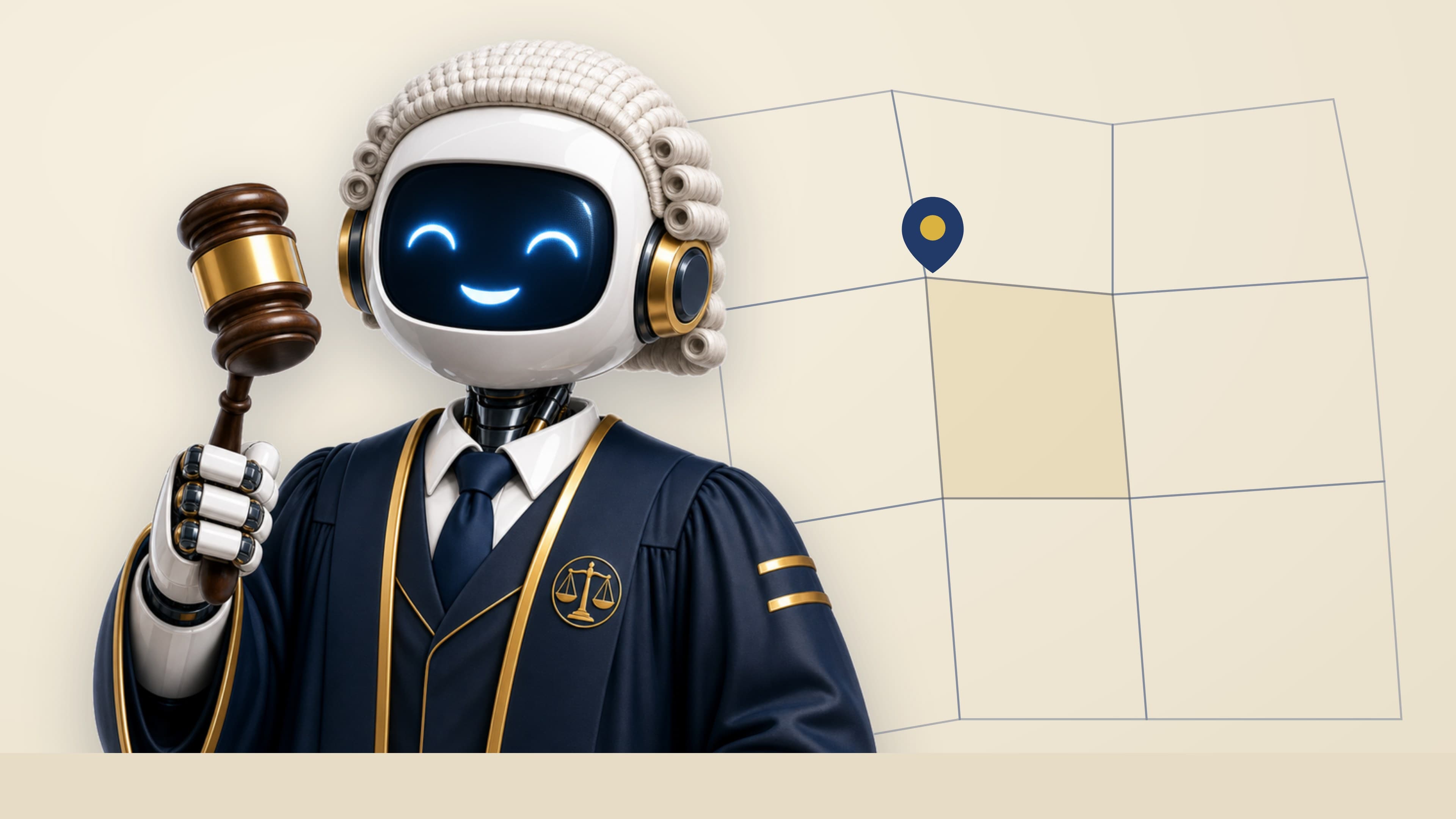 La mascota de Jurisprudenciator señala un plano catastral con la ficha de un inmueble: consultar el Catastro y obtener la referencia catastral de una dirección