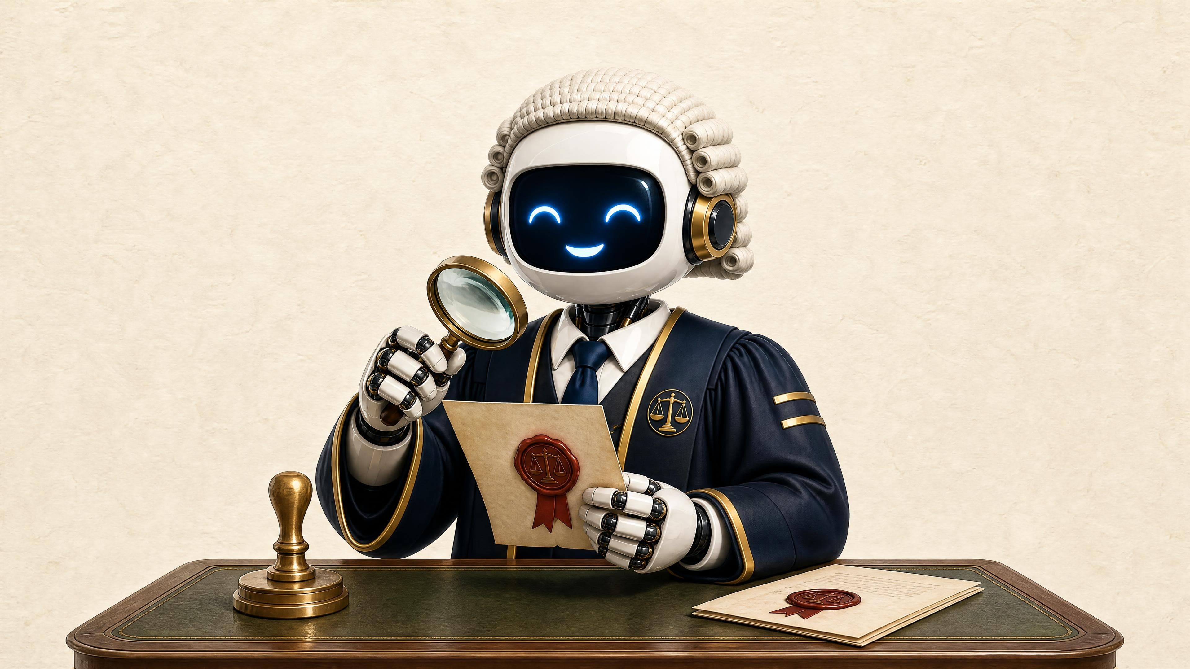 La mascota de Jurisprudenciator comprueba con una lupa el sello de una resolución judicial: la jurisprudencia del TJUE, ahora verificable por su ECLI