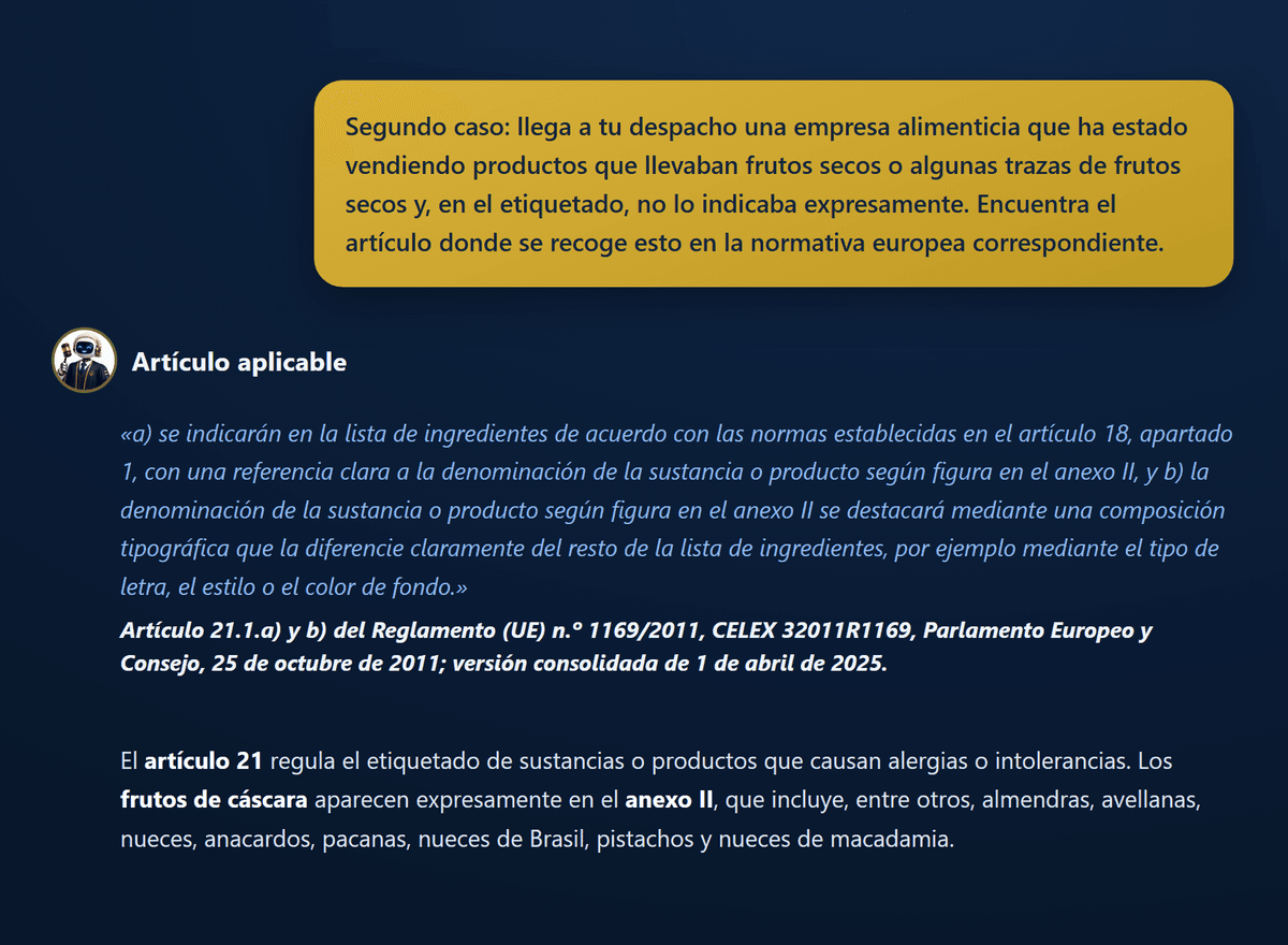 Consulta sobre etiquetado de alérgenos respondida con el artículo 21 del Reglamento 1169/2011